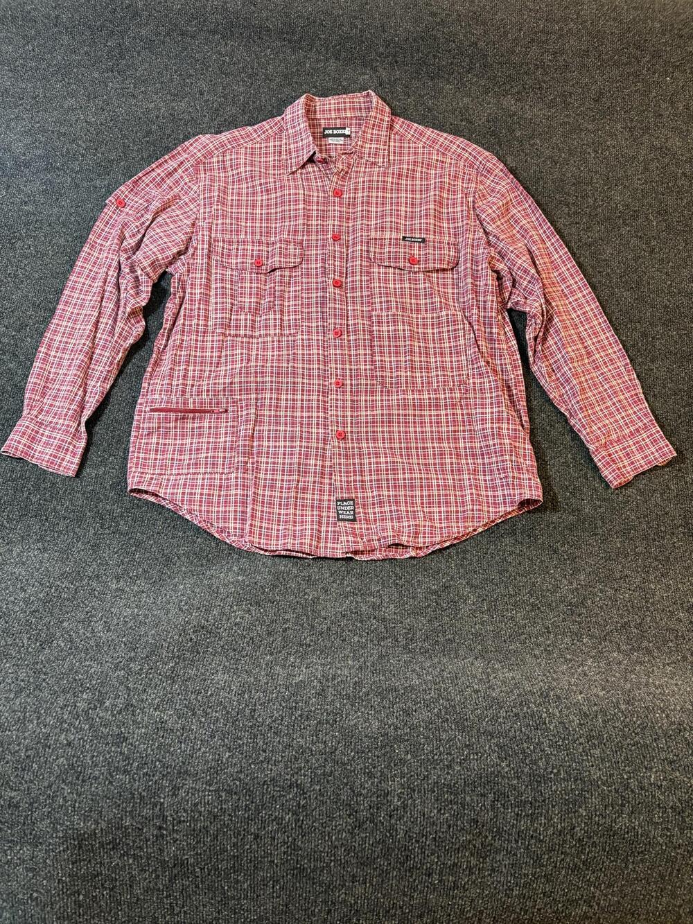 Vintage Joe Boxer Shirt Mens L Red Plaid Long Sleeve Button Up Pockets Casual